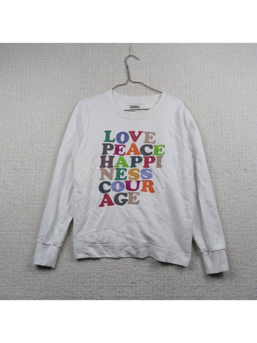 Anthropologie Garima Dhawan Love Peace Happiness Pullover Graphic Sweatshirt S